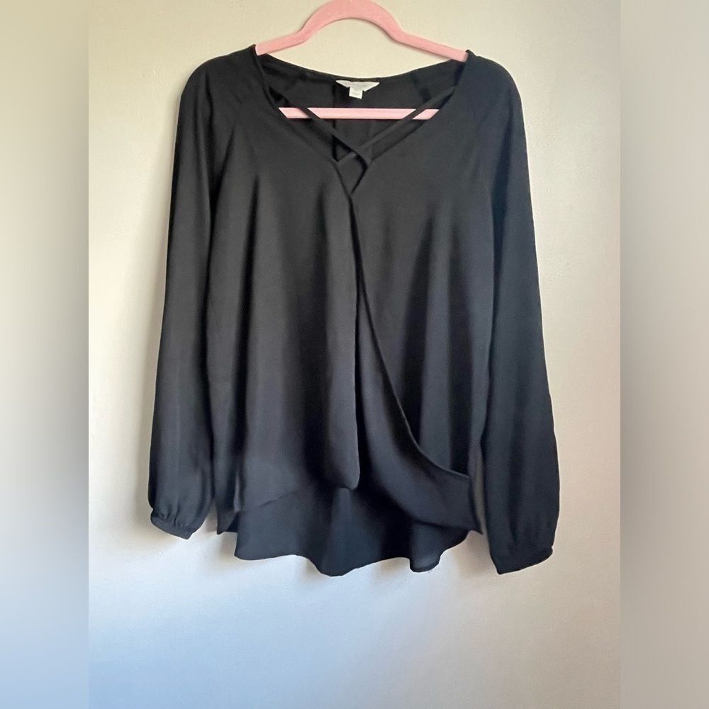 Belle Sky black sheer crisscross strappy top size large women’s